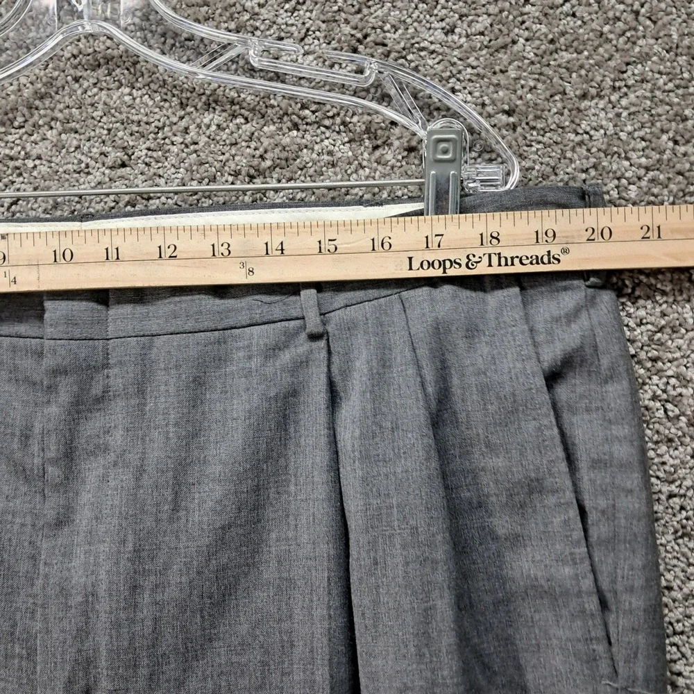 Haggar Mens Pleated Dress Pants Gray Wool Blend Cuffed Trousers 40x30